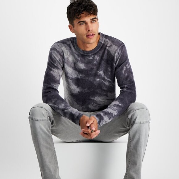 I.N.C International Concepts Men's Cashmere Cloud Abstract Print Sweater-Grey XS